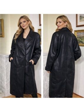 Rare Vintage Peter Millar Crown Sport Full Length Double Breasted Leather Coat